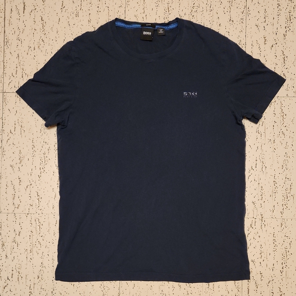 Hugo Boss Navy Blue Spell Out Logo Slim Fit Casual Crewneck T-Shirt